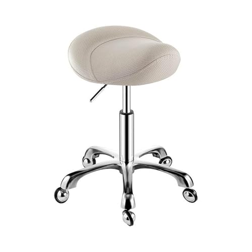 ZFUCMAYL Sattelhocker, Rollstuhl, Ergonomischer Rollhocker Mit U-förmigen Rädern, Verstellbarer Höhe Und Weichem Kissen for Das Home-Office, Den Salon Oder Das Geschäft(White) von ZFUCMAYL