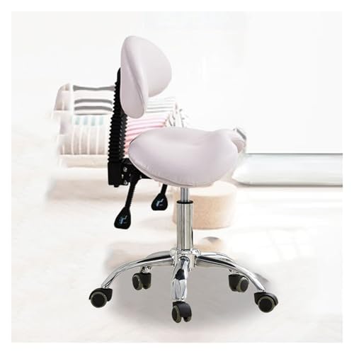 ZFUCMAYL Sattelstuhl, Ergonomischer Stuhl Mit Rückenlehne, Sattelhocker Mit Pedal, Drehbarer Salon-Schneidehocker for Bürostudio, Höhenverstellbar(White) von ZFUCMAYL