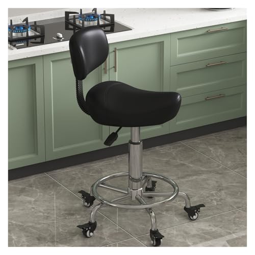 ZFUCMAYL Sattelstuhl, Rollender Sattelhocker, Ergonomischer Stuhl Mit Rückenlehne, Einstellbarer Höhe Und Tragkraft 330 Pfund for Bürostudios(Black) von ZFUCMAYL