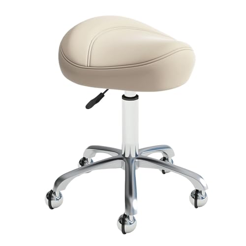 ZFUCMAYL Sattelstuhl, Sattelhocker Mit Rädern, Ergonomischer Hocker Mit 360°-Drehung, Verstellbarer Höhe Und Trapezförmigem Sitz for Home Office Salon Shop(White) von ZFUCMAYL