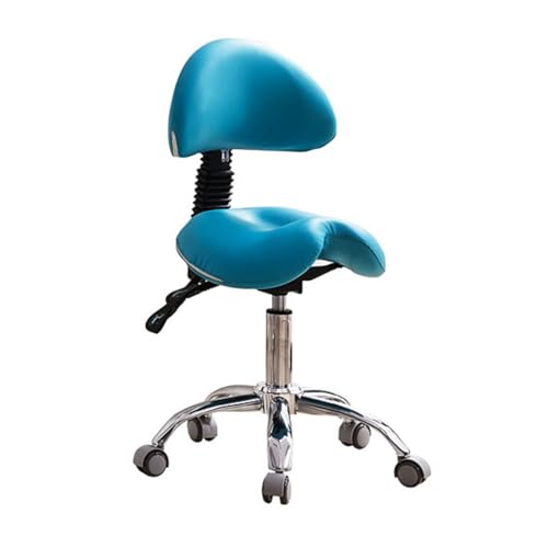 ZFUCMAYL Sattelstuhl,Sattelhocker Mit Pedal,Ergonomischer Stuhl Mit Rückenlehne,Rollbarer,drehbarer Salon-Schneidehocker for Den Friseursalon Im Büro, Höhenverstellbar(Blue) von ZFUCMAYL