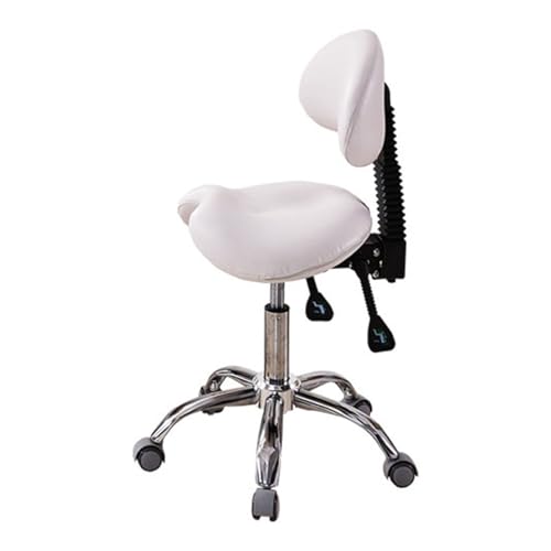 ZFUCMAYL Sattelstuhl,Sattelhocker Mit Pedal,Ergonomischer Stuhl Mit Rückenlehne,Rollbarer,drehbarer Salon-Schneidehocker for Den Friseursalon Im Büro, Höhenverstellbar(White) von ZFUCMAYL