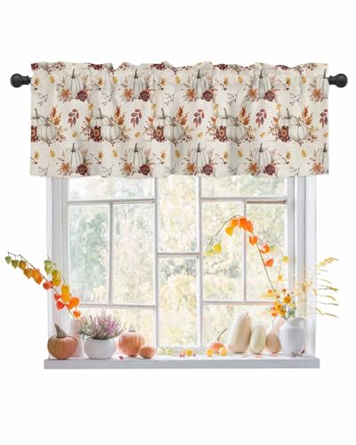 ZFUNCING Küchen-Vorhang für kleine Fenster, Bauernhaus, Ahornblatt, Kürbisstangen, kurze Verdunkelungsvorhänge, Erntedankfest, Herbstpflanze, Leinen, Fensterbehandlung für Wohnzimmer, Schlafzimmer von ZFUNCING