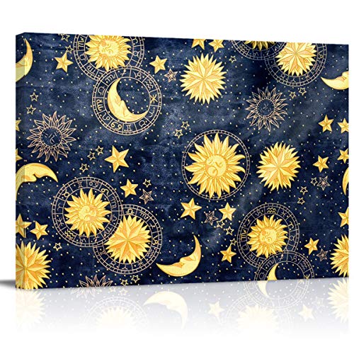 ZFUNCING Leinwanddrucke, Wandkunst, goldener Stern, Mond, Sonne, Nacht, Boho-Kunst, gerahmtes Bild, gemaltes Kunstwerk, Ölgemälde für Zuhause, Schlafzimmer, Wohnzimmer, Dekoration, romantischer ZFUNCING Leinwanddrucke, Wandkunst, goldener Stern, Mond, Sonne, Nacht, Boho-Kunst, gerahmtes Bild, gemaltes Kunstwerk, Ölgemälde für Zuhause, Schlafzimmer, Wohnzimmer, Dekoration, romantischer von ZFUNCING