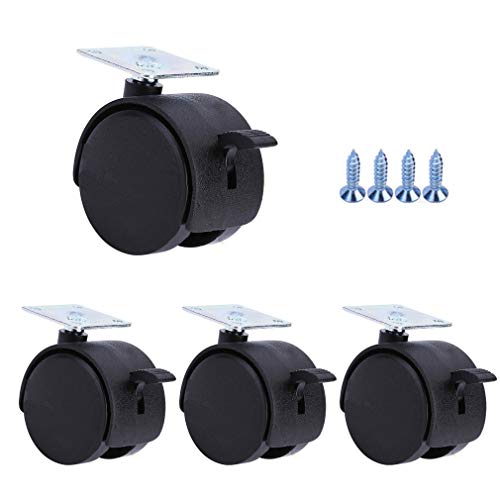 4 Stück 1,5"/2" Nylon-Lenkrollen - drehbare Doppelrad-Lenkrollen for Möbel mit Schrauben und Schraubendreher im Lieferumfang enthalten(2in Brake) von ZFUWWA