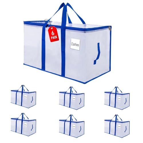 ZFWDSY Umzugstaschen 105 L, 6er-Pack Aufbewahrungstaschen mit Reißverschluss, Umzugstaschen Heavy Duty Extragroß, Packtaschen für Umzugsbedarf, Faltbare Reisetasche oder Weihnachtsbaumtasche von ZFWDSY