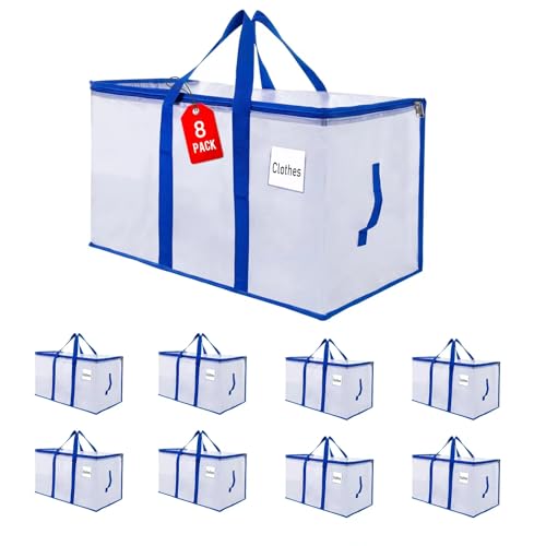 ZFWDSY Umzugstaschen 105 L, 8er-Pack Aufbewahrungstaschen mit Reißverschluss, Umzugstaschen Heavy Duty Extragroß, Packtaschen für Umzugsbedarf, Faltbare Reisetasche oder Weihnachtsbaumtasche von ZFWDSY
