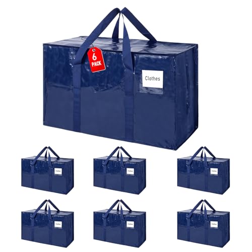 ZFWDSY Umzugstaschen 93 L, 6er-Pack Aufbewahrungstaschen mit Reißverschluss, Umzugstaschen Heavy Duty Extragroß, Packtaschen für Umzugsbedarf, Faltbare Reisetasche oder Weihnachtsbaumtasche von ZFWDSY