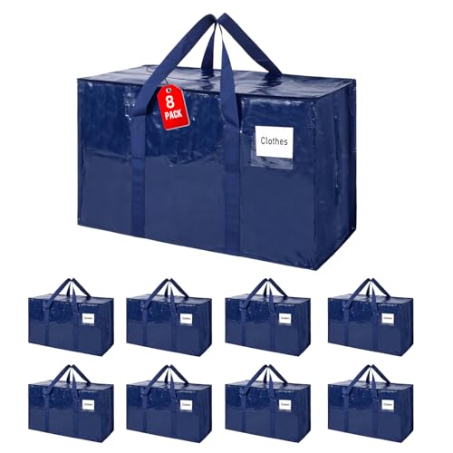 ZFWDSY Umzugstaschen 93 L, 8er-Pack Aufbewahrungstaschen mit Reißverschluss, Umzugstaschen Heavy Duty Extragroß, Packtaschen für Umzugsbedarf, Faltbare Reisetasche oder Weihnachtsbaumtasche von ZFWDSY