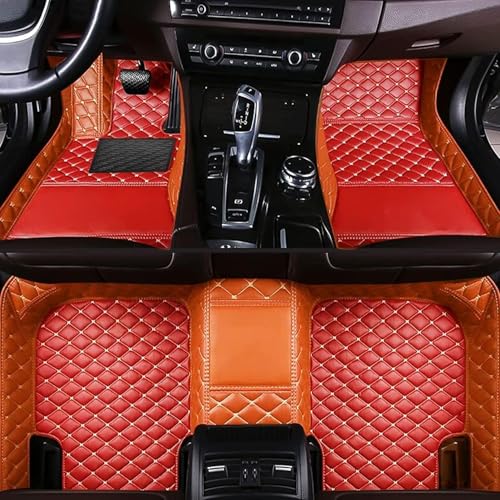 ZFZFC Auto FußMatten Leder Anpassen für Lexus UX Electric 2020 2021 2022 2023 2024 2025 (LHD), Allwetter Vorne Hinten ​wasserdichte Anti-Kratz Automatten Teppiche Set,D-Orange+Red von ZFZFC
