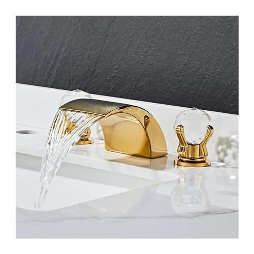 Schwarzer Becken Wasserhahn Messing Gold weit verbreitete Badezimmer Wasserhahn Kristall Waschbecken Wasserhähne 3 Loch Heißer und kaltes Wasserfall Wasserhahn, Chrom -Badezimmer Wasserhahn von ZGBQHQN
