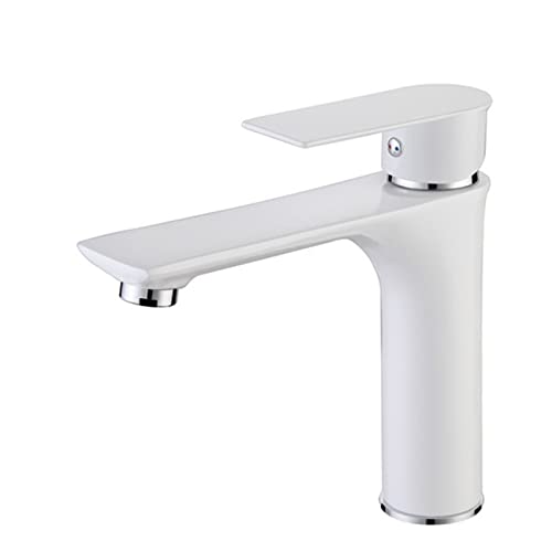 Waschbecken Wasserhahn Messing Eins Loch, weißer Eingriff Bad Wasserhahn, Messing, Badarmatur Einer Loch BHs, hoher Badarmatur schwarz, weiß B, Chrom -Badezimmer -Wasserhahn von ZGBQHQN