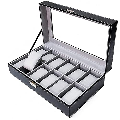 ZGBQHQN Beobachtungsschachtel für Männer große Uhr -Display -Hülle Organizer Tablett Schmuck Display Aufbewahrung Glas Top Schwarz PU Leder (Farbe: eine Größe: 30 x 20 x 8 cm) (A 30 x 20 x 8 cm) von ZGBQHQN