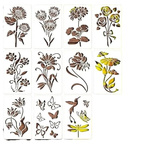 Blumenmalvorlage, 11-teilige Zeichenvorlage mit hohlen Blumen for Wand-Graffiti-Malschablonen, Rock-Dot-Malkunstschablonen von ZGCrumphant