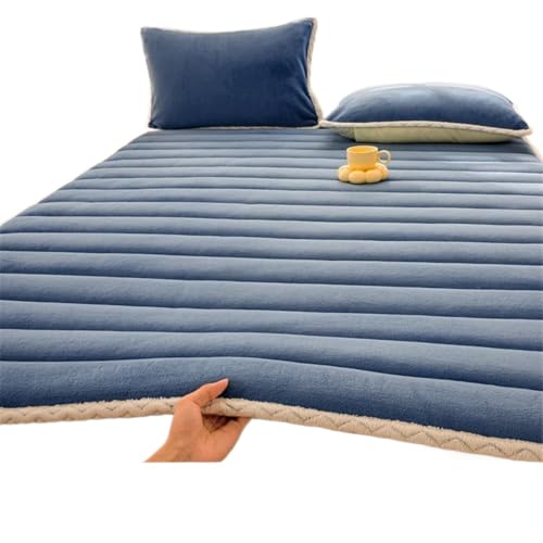 ZGCrumphant 1 stück Faltbare Plüsch Tatami Boden Bett Matte Bettlaken Winter Milch Flanell Warme Weiche Matratzenauflagen Hause Schlafsaal Etagen Bettdecke für Tatami(Blue,180x200cm-1pc) von ZGCrumphant