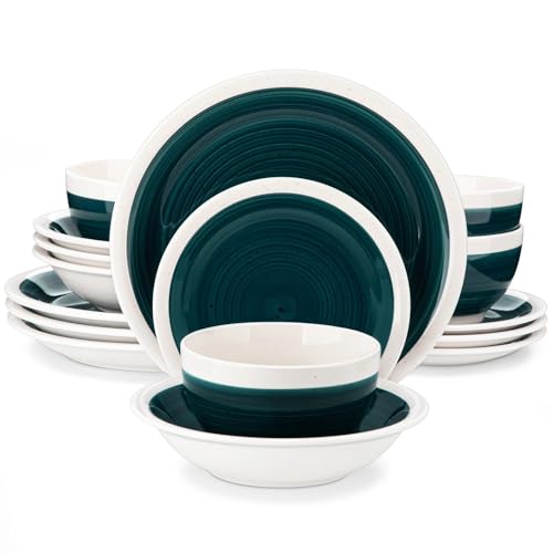 ZGCrumphant 16/32-teiliges Geschirrset aus Steingut mit ESS-/Dessertteller, Müsli-/Pastaschüssel for 4/8 Personen, 4 Farben optional(Green,32 pcs) von ZGCrumphant