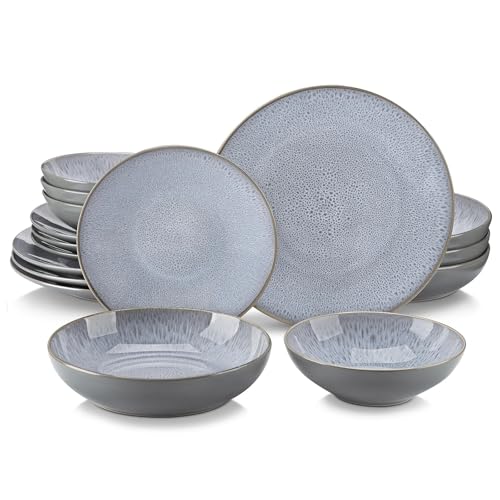 ZGCrumphant 16/32-teiliges Geschirrset aus geprägtem Steingut mit 4-teiligem Speise-/Dessertteller/Suppenschüssel/Becherservice for 4/8/12 Personen(16 PCS) von ZGCrumphant