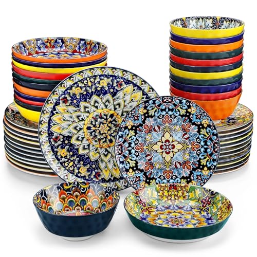 ZGCrumphant 6-24-teiliges Keramik-Geschirrset, Steingut-Geschirr mit ESS-/Dessertteller/Müsli-/Pastaschüssel for 6 Personen(48 PCS Set) von ZGCrumphant