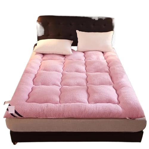 ZGCrumphant Doppelseitig nutzbare Matratze 1,8 m Bett Schlafsaal Einzel Doppel Tatami Matte Dicker Warmer Winter Futon für Tatami(Pink,90x200cm) von ZGCrumphant