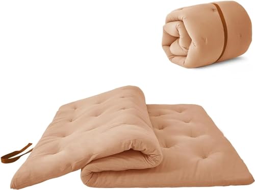 ZGCrumphant Futon-Matratze, Bodenmatratzenauflage, Faltbare Tatami-Matte, tragbare Schlafsaal-Isomatte, Aufrollbares Bodenliegebett für Tatami(Light Curry,Queen) von ZGCrumphant