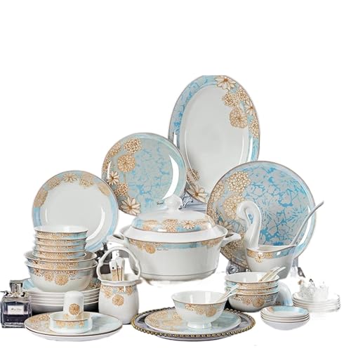 ZGCrumphant Keramik Teller Set Lebensmittel Dessert Geschirr Gerichte Reis Salat Schüssel Küche Kochgeschirr Set(56Pcs) von ZGCrumphant