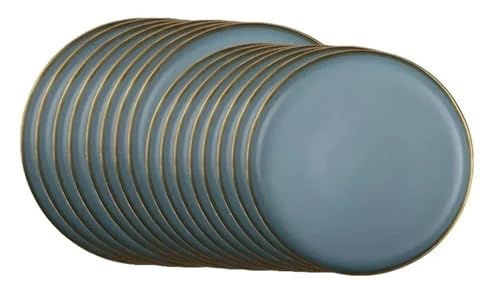 ZGCrumphant Keramikgeschirrset mit mattem vergoldetem Rand und Löffel, Müslischale, Dessertteller, Steakteller for Abendessen, Geschenkteller- und Schüsselset(8 People Plate Set) von ZGCrumphant