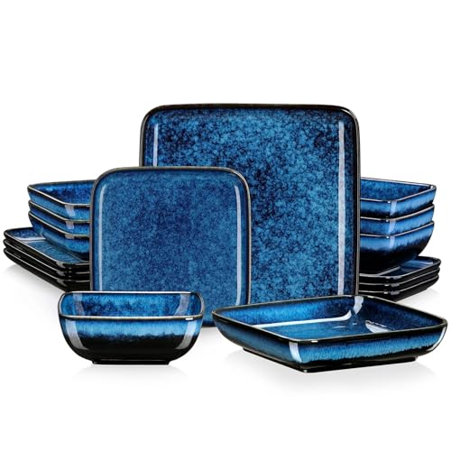 ZGCrumphant Tafelservice, quadratisch, Grün, Ofenglasur, 16-teilig, Küchengeschirr, Keramikgeschirr for 4 Personen(BLUE-16-PIECE) von ZGCrumphant