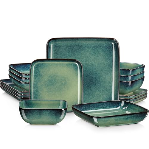 ZGCrumphant Tafelservice, quadratisch, Grün, Ofenglasur, 16-teilig, Küchengeschirr, Keramikgeschirr for 4 Personen(GREEN-16-PIECE) von ZGCrumphant