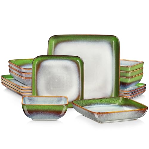 ZGCrumphant Tafelservice, quadratisch, Grün, Ofenglasur, 16-teilig, Küchengeschirr, Keramikgeschirr for 4 Personen(MIX-COLOR-16-PIECE) von ZGCrumphant