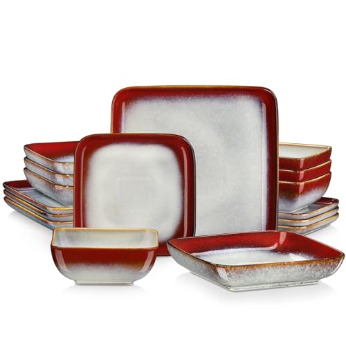 ZGCrumphant Tafelservice, quadratisch, Grün, Ofenglasur, 16-teilig, Küchengeschirr, Keramikgeschirr for 4 Personen(RED-16-PIECE) von ZGCrumphant