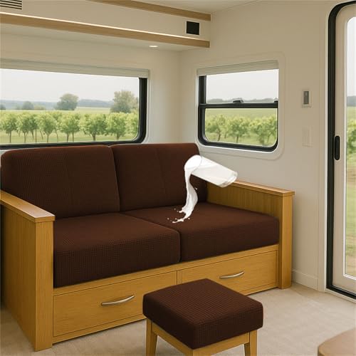 Elastischer Sitzkissenbezug aus Jacquard für Wohnmobil, Caravan, Sofa Gartenbank Wasserabweisender, Rutschfester Schonbezug mit 2 Verstellbare Träger Sofa-Sitzschutz (Braun,L 190-220cmW 40-65cm) von ZGDDPZA
