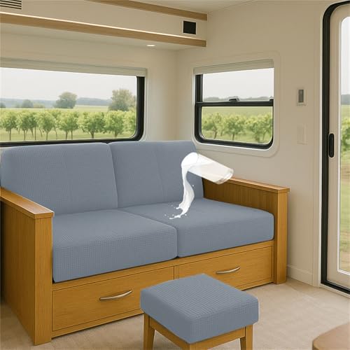 Elastischer Sitzkissenbezug aus Jacquard für Wohnmobil, Caravan, Sofa Gartenbank Wasserabweisender, Rutschfester Schonbezug mit 2 Verstellbare Träger Sofa-Sitzschutz (Hellgrau,L95-130cm W 40-65cm) von ZGDDPZA