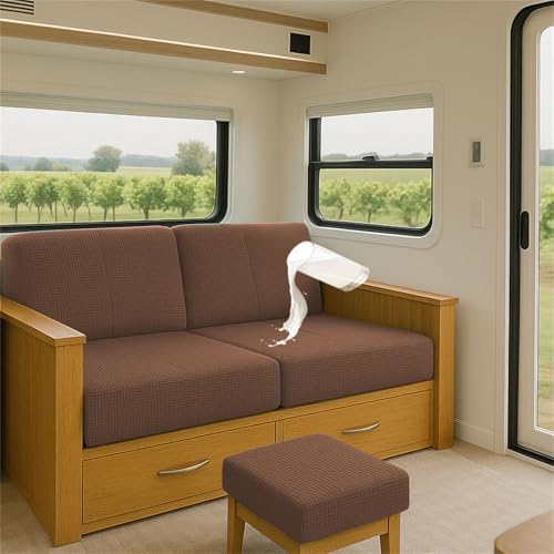 Elastischer Sitzkissenbezug aus Jacquard für Wohnmobil, Caravan, Sofa Gartenbank Wasserabweisender, Rutschfester Schonbezug mit 2 Verstellbare Träger Sofa-Sitzschutz (Kaffee,L100-130cm W 65-95cm) von ZGDDPZA