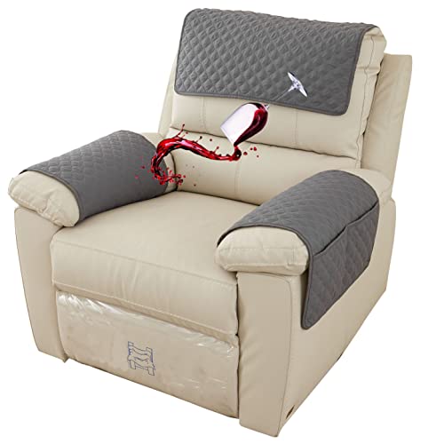 Wasserfest Armlehnenschoner 1 2 3-Sitzer Kopfstützenbezug Rutschfeste Sesselschoner Mit Taschen Relaxsessel Sofa-Armbezug Weiche Abnehmbar Waschbar Sesselbezüge Für Armlehnen (Dunkelgrau,2 Seat 4 pc) von ZGDDPZA