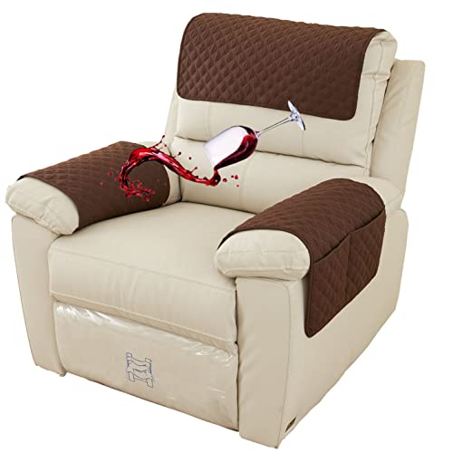 Wasserfest Armlehnenschoner 1 2 3-Sitzer Kopfstützenbezug Rutschfeste Sesselschoner Mit Taschen Relaxsessel Sofa-Armbezug Weiche Abnehmbar Waschbar Sesselbezüge Für Armlehnen (Kaffee,1 Seat 3 pc) von ZGDDPZA