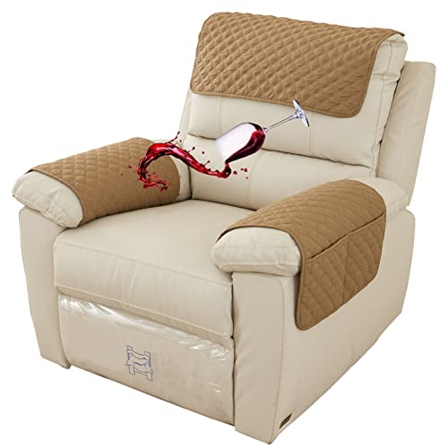 Wasserfest Armlehnenschoner 1 2 3-Sitzer Kopfstützenbezug Rutschfeste Sesselschoner Mit Taschen Relaxsessel Sofa-Armbezug Weiche Abnehmbar Waschbar Sesselbezüge Für Armlehnen (Kamel,1 Seat 3 pc) von ZGDDPZA