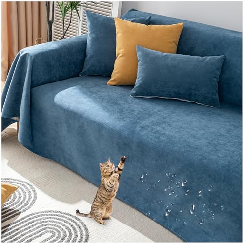 ZGDDPZA Chenille Sofabezug 1 2 3 4 Sitzer L Form Wasserdicht Sofaschoner Kratzfest Sofabezug Ecksofa Sofadecken Für Sitzfläche rutschfest Universelle Sofa Überwurf (Dunkelblau,180 * 260cm) von ZGDDPZA