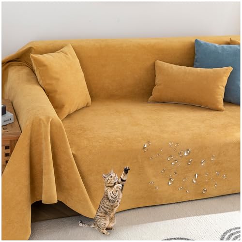 ZGDDPZA Chenille Sofabezug 1 2 3 4 Sitzer L Form Wasserdicht Sofaschoner Kratzfest Sofabezug Ecksofa Sofadecken Für Sitzfläche rutschfest Universelle Sofa Überwurf (Gelb,180 * 380cm) von ZGDDPZA