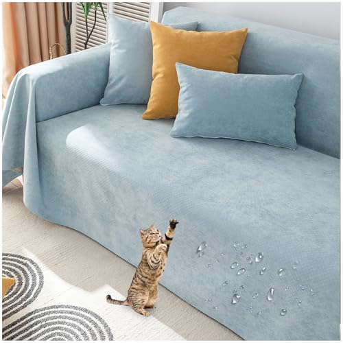 ZGDDPZA Chenille Sofabezug 1 2 3 4 Sitzer L Form Wasserdicht Sofaschoner Kratzfest Sofabezug Ecksofa Sofadecken Für Sitzfläche rutschfest Universelle Sofa Überwurf (Graublau,180 * 300cm) von ZGDDPZA