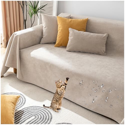 ZGDDPZA Chenille Sofabezug 1 2 3 4 Sitzer L Form Wasserdicht Sofaschoner Kratzfest Sofabezug Ecksofa Sofadecken Für Sitzfläche rutschfest Universelle Sofa Überwurf (Khaki,180 * 420cm) von ZGDDPZA