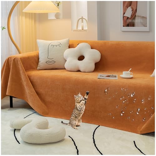 ZGDDPZA Chenille Sofabezug 1 2 3 4 Sitzer L Form Wasserdicht Sofaschoner Kratzfest Sofabezug Ecksofa Sofadecken Für Sitzfläche rutschfest Universelle Sofa Überwurf (Orange,180 * 380cm) von ZGDDPZA