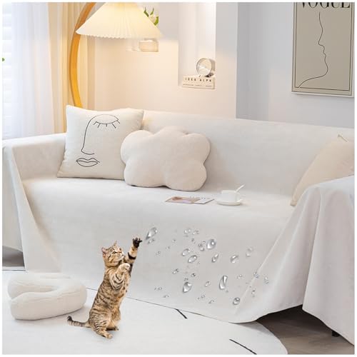 ZGDDPZA Chenille Sofabezug 1 2 3 4 Sitzer L Form Wasserdicht Sofaschoner Kratzfest Sofabezug Ecksofa Sofadecken Für Sitzfläche rutschfest Universelle Sofa Überwurf (Weiß,180 * 260cm) von ZGDDPZA