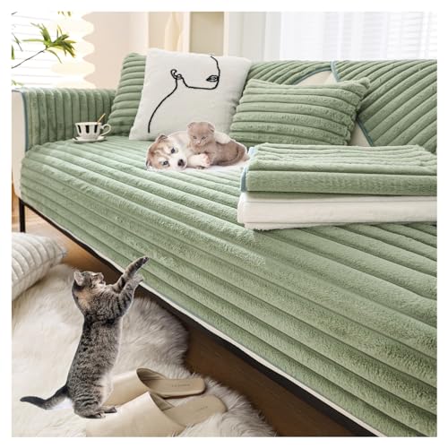 ZGDDPZA Dicker Plüsch Sofabezug 1 2 3 4 Sitzer,L Form Sofaüberwurf,Sofa überzug Ecksofa Pets Dog,Anti-rutsch Sofa Sofaschoner,rutschfest Sofa Abdeckung (Grün,110 * 160cm) von ZGDDPZA
