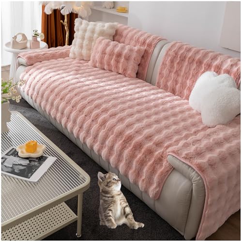 ZGDDPZA Dickes Kaninchen Plüsch Sofabezug 1 2 3 4 Sitzer, Weiche L Form rutschfest Universelle Sofa Überwurf Sofa Abdeckung Sofa Kissenbezüge Möbelschutz Für Wohnzimmer (Rosa,110 * 210cm) von ZGDDPZA
