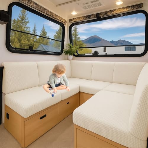 ZGDDPZA Sitzkissenbezug für Wohnwagen & Wohnmobil Dehnbare Jacquard Husse mit Gummizug für Rückenlehne, Bankauflage und Sofa im Innen- und Außenbereich (Beige,L 135-165cm W 65-95cm) von ZGDDPZA