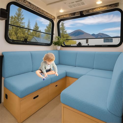ZGDDPZA Sitzkissenbezug für Wohnwagen & Wohnmobil Dehnbare Jacquard Husse mit Gummizug für Rückenlehne, Bankauflage und Sofa im Innen- und Außenbereich (Blau,L 60-90cm W 30-50cm) von ZGDDPZA