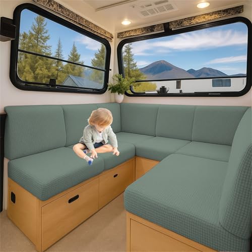 ZGDDPZA Sitzkissenbezug für Wohnwagen & Wohnmobil Dehnbare Jacquard Husse mit Gummizug für Rückenlehne, Bankauflage und Sofa im Innen- und Außenbereich (Hellgrün,L 60-95cm W 20-35cm) von ZGDDPZA