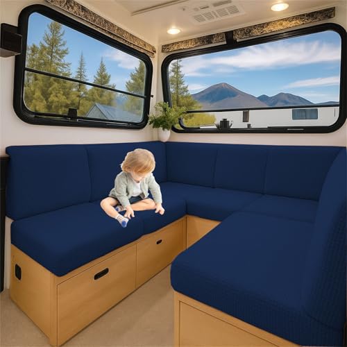 ZGDDPZA Sitzkissenbezug für Wohnwagen & Wohnmobil Dehnbare Jacquard Husse mit Gummizug für Rückenlehne, Bankauflage und Sofa im Innen- und Außenbereich (Marineblau,L 60-95cm W 20-35cm) von ZGDDPZA