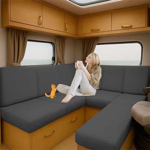 ZGDDPZA Sofakissen Stretchbezug für Caravan & Wohnmobil Rutschfester Jacquard Sitzbezug für Wohnwagenpolster, Erhältlich in Verschiedenen Größen Für Innen Außenbereich (Dark Gray,L65-100cm W45-65cm) von ZGDDPZA