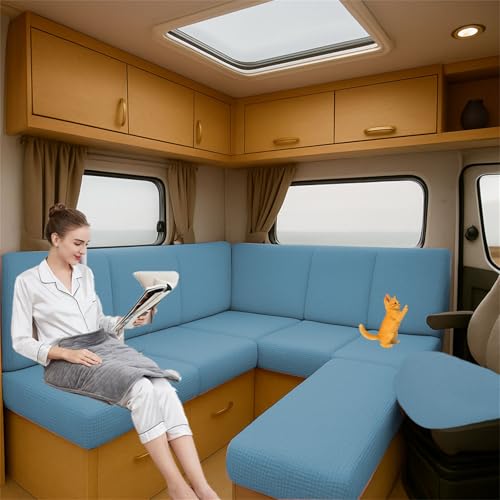 ZGDDPZA Sofakissen Stretchbezug für Caravan & Wohnmobil Rutschfester Jacquard Sitzbezug für Wohnwagenpolster, Erhältlich in Verschiedenen Größen Für Innen Außenbereich (Lake Blue,L100-140cm W45-65cm) von ZGDDPZA